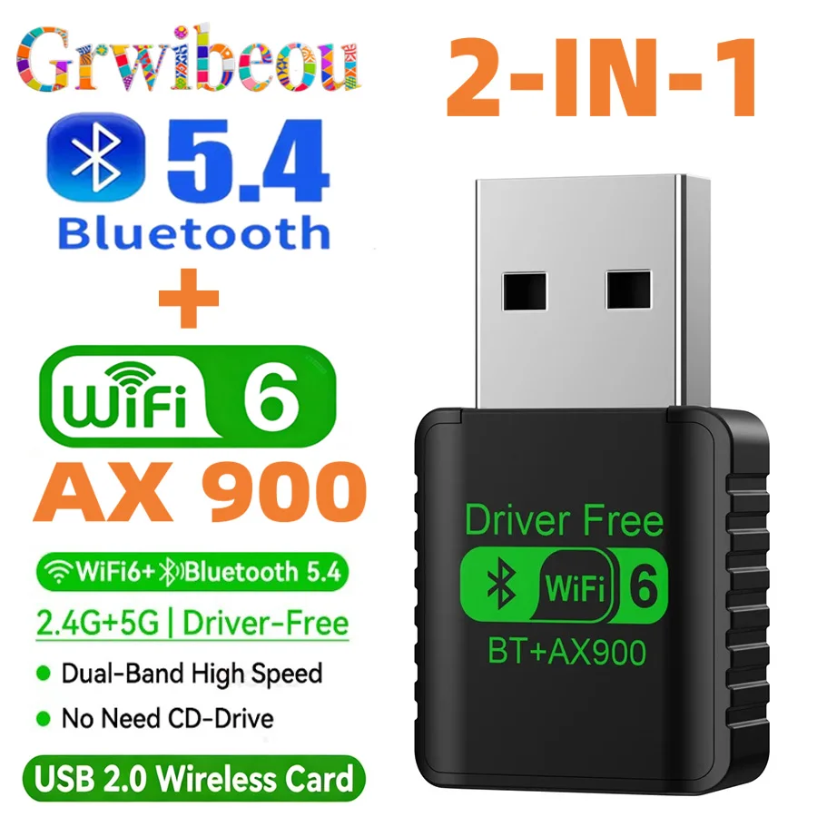 와이파이 6 미니 USB 동글 네트워크 카드 BT 5.4 어댑터 수신기 2-in-1 동글 AX900 노트북 PC용 듀얼 밴드 2.4G/5GHz 지원