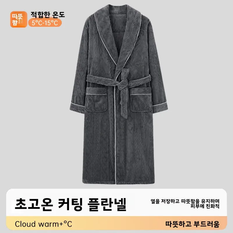 남성용 긴 두꺼운 플란넬 가운 가을 겨울 홈웨어 커플용 따뜻한 잠옷 부드럽고 아늑한 목욕가운 집에서 편안하게 입는 파자마