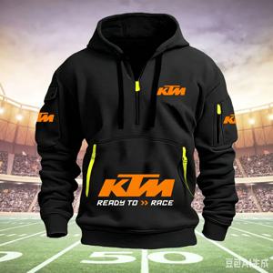 KTM 아웃도어 스포츠 애호가를 위한 지퍼형 후디, 2026년 신제품 출시. 커플용, 절반 지퍼, 포켓 디자인, 봄/가을용 플리스 후디.