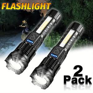 고출력 LED 손전등 2000LM 전술용 토치 디스플레이 라이트 USB 충전 캠핑 낚시 비상용 줌 랜턴