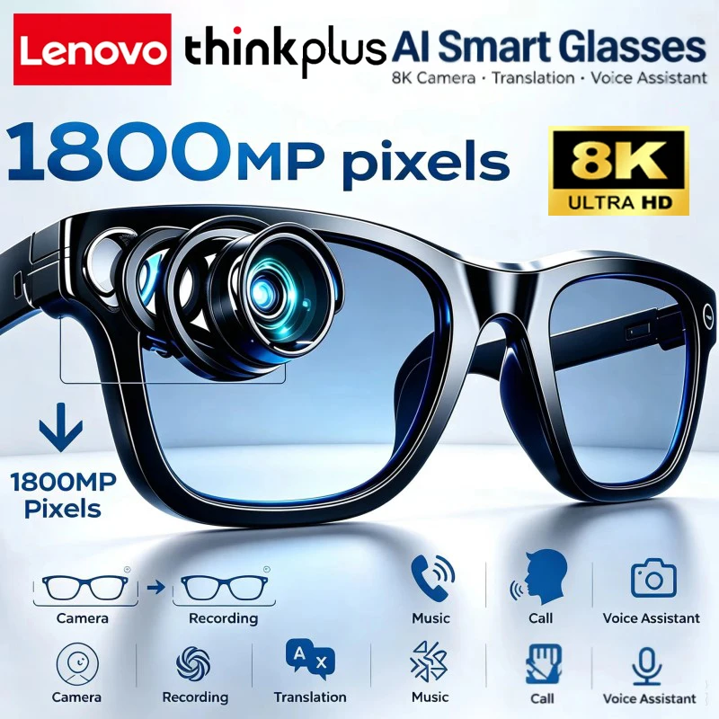 Lenovo ThinkPlus AI 스마트 안경: 번역, 블루투스 통화, 녹음, 음악 감상 기능이 있는 남녀 공용 스마트 선글라스