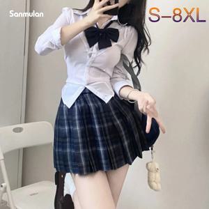 S-8xl 플러스 사이즈 American Jk 학교 유니폼 오리지널 유니폼 보우 플리츠 스커트 대학 스타일 슬림 셔츠 하이 웨스트 스커트 슈트