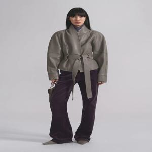로어 여성 인조 가죽 숏 재킷, 스탠드 칼라 벨티드 웨이스트 코트, 퍼프 소매 패션 가을 아우터웨어 2026