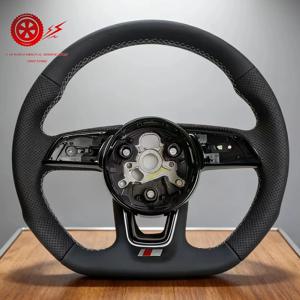 아우디 A3 A4 B9 8V A5 세미 펀칭 화이트 스티치 가죽 플랫 바텀 스포츠 스티어링 휠