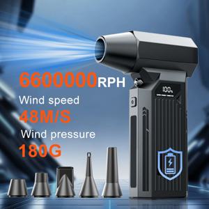 6600000RPH 터보 팬 제트 팬, 충전식 전기 에어 더스터, 압축 공기 분사기, 먼지 및 눈 제거용, 화면 표시 기능, 검은색