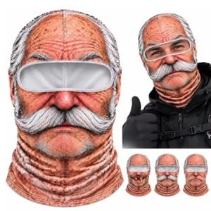 3D 입체 프린팅으로 제작된 노인용 발라클라바, 얼굴 전체를 가리는 통기성 좋은 마스크, 눈 구멍이 있는 디자인, 흰색 콧수염 장식, 신축성 있는 소재, 남성용 겨울 마스크