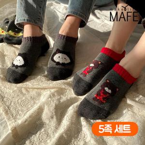 메이프 더블쿠션 여성 두꺼운 겨울 기모 덧신 버선 양말 5set
