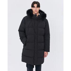 헤지스골프 남성 블랙 폭스퍼 로고패치 롱 다운 자켓 WPJU4D942BK