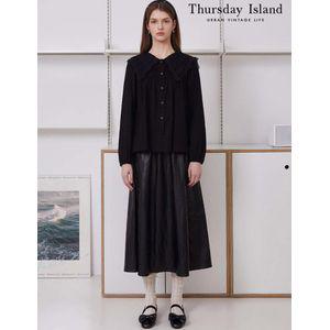 써스데이아일랜드 [Thursday Island] 레이스 패치 페이크 레더 스커트(T246MSK131W)