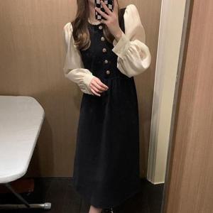 [키첼] 레피노 배색 버튼 원피스