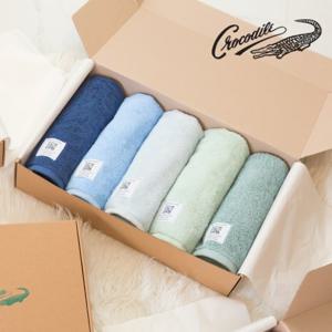 [GIFT 수건세트]크로커다일 팔레트 고중량 220g 코마사 40수 무형광 16컬러 고급 호텔 수건 5장 선물 세트