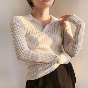 [BZJKRXC2_4A]여성 3컬러 캐주얼 기본 골지 긴팔티셔츠