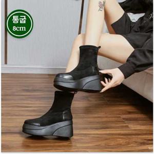 갤러리샵 /  갤러리샵  여성 스웨이드 스판 통굽부츠(8cm)_블랙