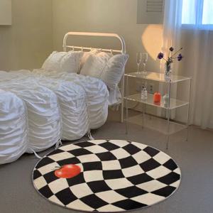 [해외] 체커보드 원형 러그 체크무늬 카펫 거실 침실 대형