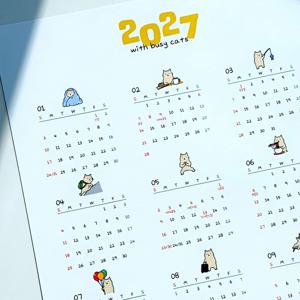 2027년 고양이 벽걸이 인테리어 연력 1년 포스터 캘린더 벽 한장 연간 일러스트 달력