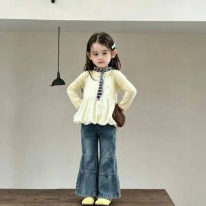 페플럼 블라우스 캐미 플레어 데님 3종 셋업 여아청바지 데님팬츠 와이드팬츠 R25364