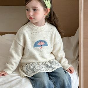 레인 엄브렐라 아플리케 니트 풀오버 여아니트 스웨터 니트티 가디건 겨울 크림 R25267