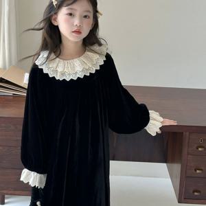 블랙 벨벳 레이스 카라 원피스 여아원피스 드레스 니트원피스 겨울원피스 겨울 R24963