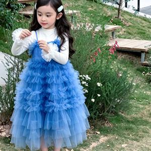 티어드 튤 슬립 원피스 여아원피스 드레스 니트원피스 겨울원피스 겨울 블루 R25252