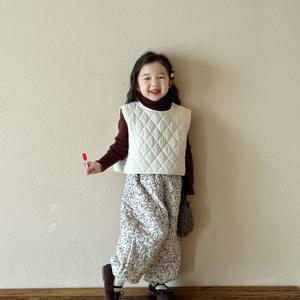 아이보리 퀼팅 베스트 플라워 팬츠 셋업 여아조끼 패딩조끼 겉옷 겨울 기모 아동 R24946