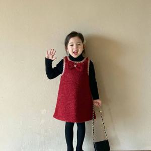 레드 리본 원피스 블랙 니트 셋업 여아원피스 드레스 니트원피스 겨울원피스 겨울 R24944