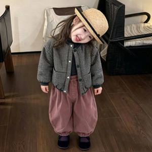 하운드 체크 누빔 자켓 기모 팬츠 셋업 여아자켓 점퍼 겉옷 겨울 그레이 아동 R25086