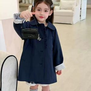 네이비 프릴 카라 리본 트렌치 자켓 여아자켓 트렌치코트 점퍼 겉옷 가을 아동 R25353