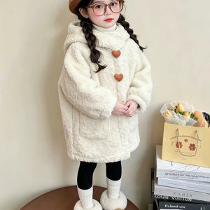 아이보리 뽀글이 하트 버튼 코트 여아코트 겉옷 트렌치코트 울코트 겨울 기모 R25076