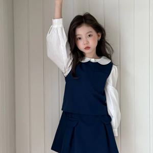 네이비 베스트 스커트 셔츠 셋업 여아치마 치마바지 겨울 기모 아동 초등학생 R24884