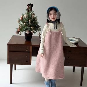 핑크 퀼팅 롱 원피스 블라우스 셋업 여아원피스 드레스 니트원피스 겨울원피스 R24874