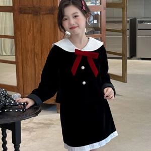 블랙 벨벳 세일러 카라 자켓 스커트 셋업 여아치마 치마바지 겨울 기모 주니어 R24868