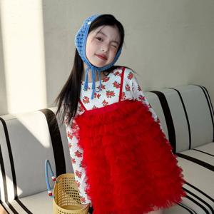 체리 프린트 블라우스 레드 튤 스커트 셋업 여아치마 치마바지 가을 주니어 R24865