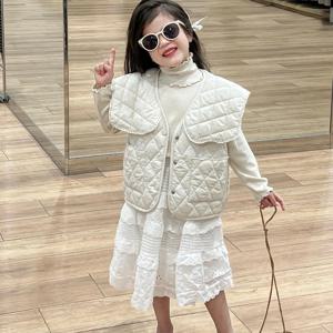아이보리 퀼팅 베스트 레이스 스커트 셋업 여아치마 치마바지 겨울 기모 아동 R24830