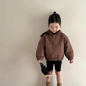 브라운 하프 집업 후드 솜 자켓 여아자켓 점퍼 겉옷 겨울 기모 아동 초등학생 R24807