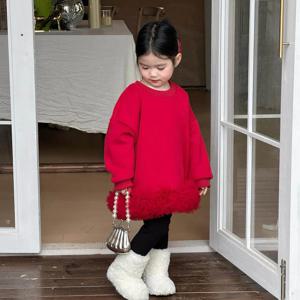 레드 튤 밑단 스웨트 원피스 셋업 여아원피스 드레스 니트원피스 겨울원피스 겨울 R24806