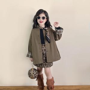 카키 미디 트렌치 코트 레오파드 스커트 셋업 여아치마 트렌치코트 치마바지 가을 R24778