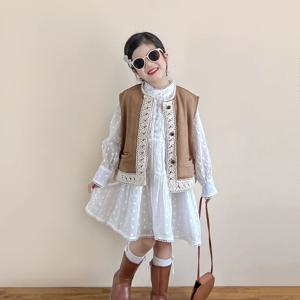 브라운 스웨이드 베스트 자카드 원피스 셋업 여아원피스 드레스 니트원피스 R24777