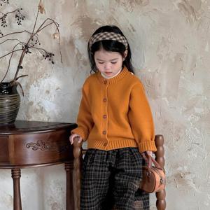 머스타드 니트 가디건 체크 팬츠 셋업 여아가디건 겉옷 집업 니트가디건 겨울 R24755