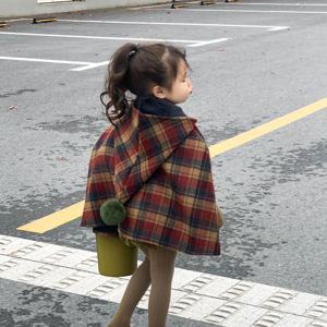 레드 체크 울 케이프 코트 여아코트 겉옷 트렌치코트 울코트 겨울 기모 아동 R24726