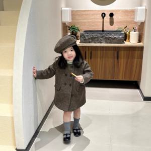 브라운 헤링본 더블 코트 여아코트 겉옷 트렌치코트 울코트 겨울 기모 아동 R24606
