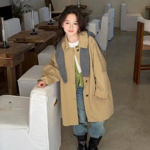 카키 오버핏 트렌치 여아코트 트렌치코트 겉옷 울코트 겨울 기모 주니어 초등학생 R24575