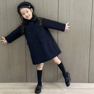 네이비 더블 버튼 울 코트 여아코트 겉옷 트렌치코트 울코트 겨울 기모 아동 R24571