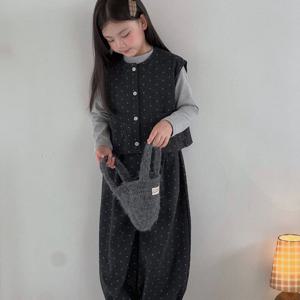 도트 퀼팅 베스트 벌룬 셋업 여아조끼 벌룬팬츠 패딩조끼 겉옷 겨울 차콜 기모 R24557