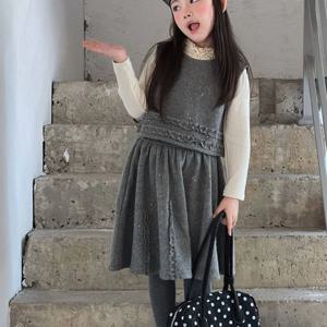 그레이 울 베스트 스커트 셋업 여아치마 치마바지 겨울 기모 아동 초등학생 R24502