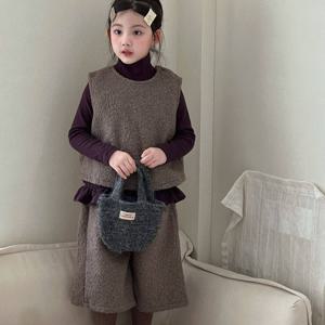 브라운 트위드 베스트 셋업 여아조끼 패딩조끼 겉옷 겨울 기모 아동 초등학생 R24501