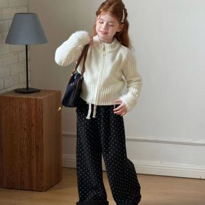 퍼 커프스 하프 집업 니트 여아가디건 겉옷 니트가디건 겨울 아이보리 기모 아동 R24497