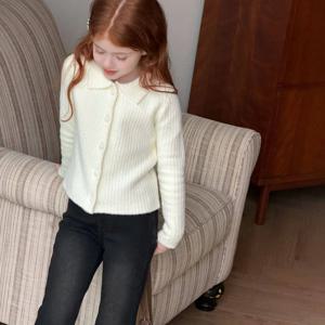 아이보리 골지 니트 가디건 여아가디건 겉옷 집업 니트가디건 겨울 기모 아동 R24496