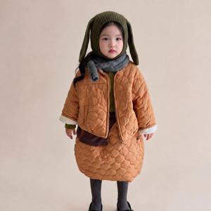 오렌지 퀼팅 패딩 스커트 셋업 여아치마 치마바지 겨울 브라운 기모 아동 R24046