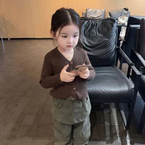 브라운 골지 니트 가디건 여아가디건 겉옷 집업 니트가디건 겨울 기모 아동 R24150