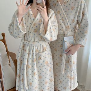 곰돌 블루도트 커플 로브 수면 샤워가운